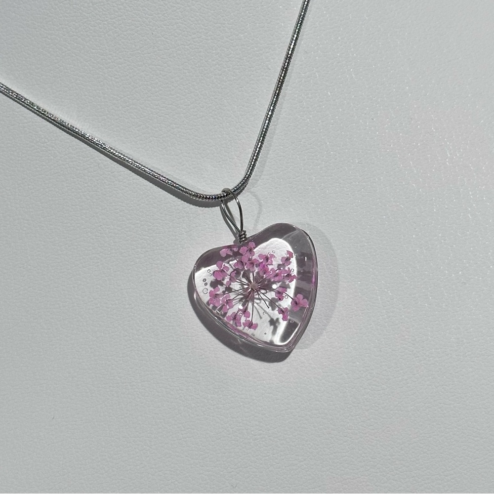 Pink Pressed Flower Pendant Necklace